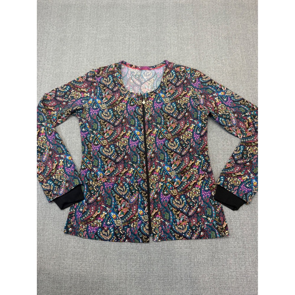 Vera Bradley Womens XS Paisley Print Full Zip Scrub Jacket Knit Cuffs Stretch